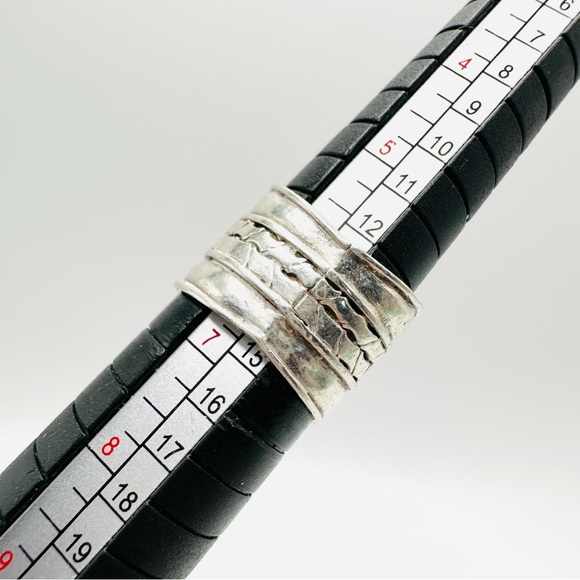 STERLING SILVER 925 Wide Band Boho Style Rustic Patterned Ring, Size 6.25 - Picture 5 of 11